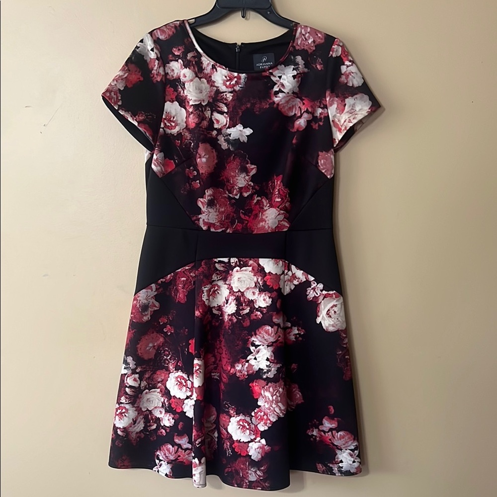 Adrianna Papell Peplum Mini Dress in Pink and White